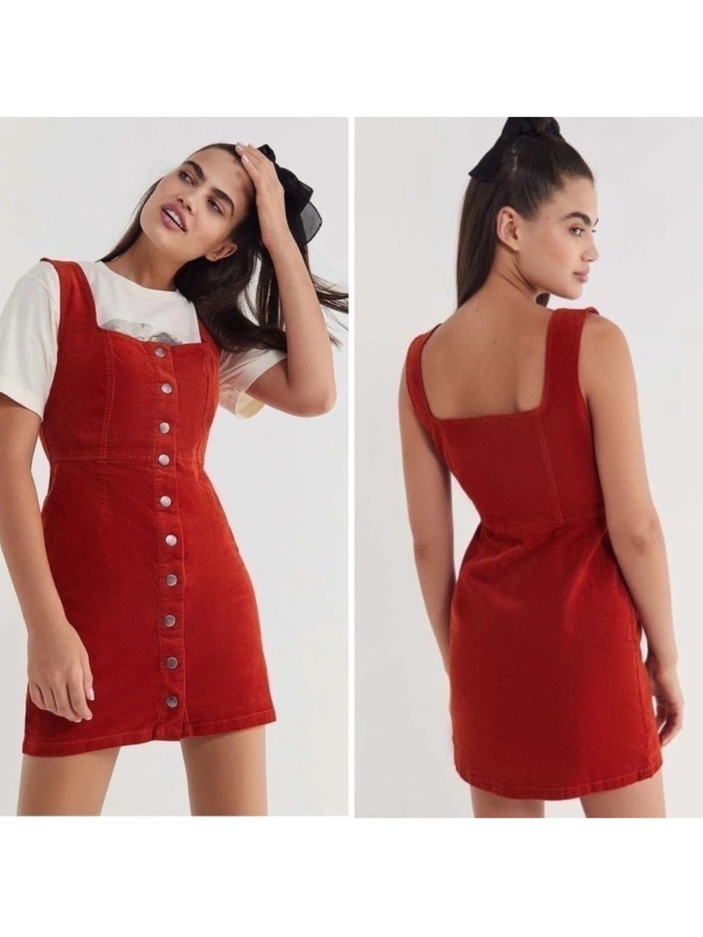 Urban Outfitters Rust Corduroy Snap-Front Mini Dress